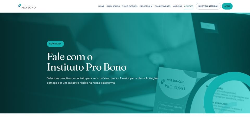 Captura do topo da página Contato do site do Instituto Pro Bono